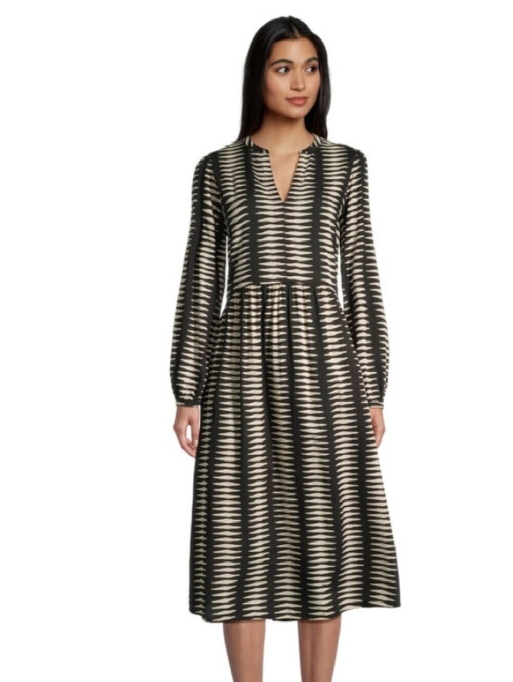 Cost Plus World Market Black and White Long Sleeve Striped Dress